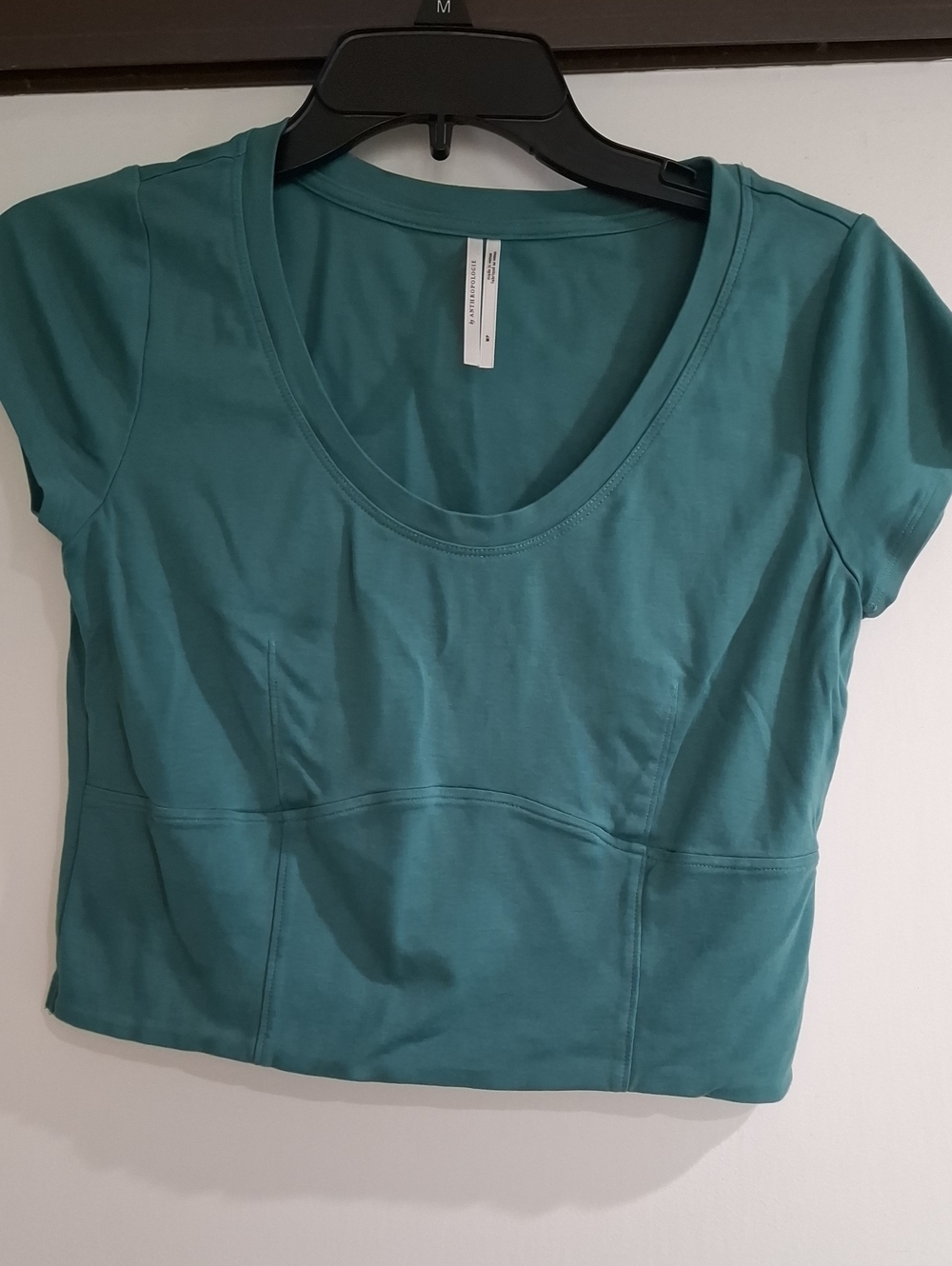 Anthropologie Teal Scoop-Neck Crop Top